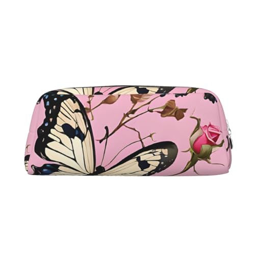 ASPOIJHN Schönes Federmäppchen aus Leder mit Schmetterlingen, stilvolle Aufbewahrungstasche für Schule, Büro, Schreibwaren, Kosmetiktasche, Münzen, silber, Einheitsgröße, Krawattenetui von ASPOIJHN