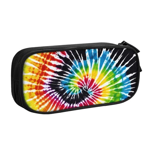 ASPOIJHN Tie-Dye-Hippies-Federmäppchen, großes Fassungsvermögen, doppellagig, Schreibwaren-Aufbewahrungstasche, tragbarer Stift-Organizer für Schule, Bürobedarf, Batik-Hippies, Einheitsgröße, von ASPOIJHN