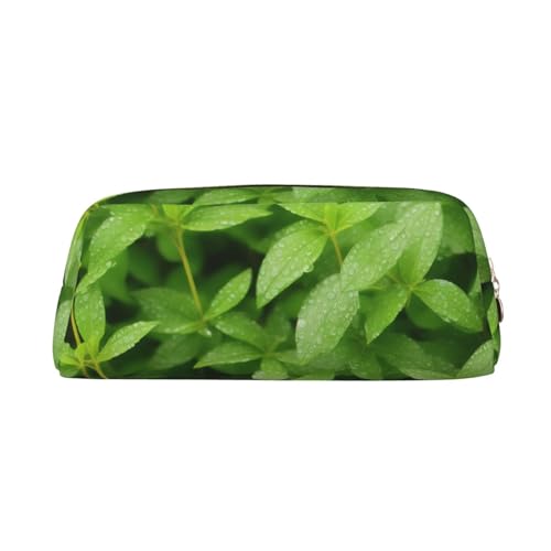 ASPOIJHN Vielseitiges Leder-Federmäppchen, Motiv: Blatt mit Regen, stilvolle Aufbewahrungstasche für Schule, Büro, Schreibwaren, Kosmetiktasche, Münzen, Organizer, gold, Einheitsgröße, Krawattenetui von ASPOIJHN