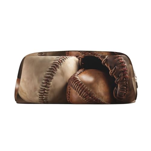 ASPOIJHN Vielseitiges Leder-Federmäppchen, Retro-Baseball-Design, stilvolle Aufbewahrungstasche für Schule, Büro, Schreibwaren, Kosmetiktasche, Münzen, gold, Einheitsgröße, Krawattenetui von ASPOIJHN