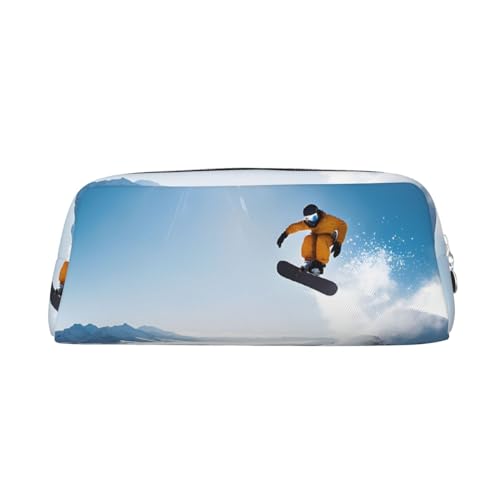 ASPOIJHN Vielseitiges Leder-Federmäppchen für Snowboarden, stilvolle Aufbewahrungstasche für Schule, Büro, Schreibwaren, Kosmetiktasche, Münzen, Organizer, silber, Einheitsgröße, Krawattenetui von ASPOIJHN