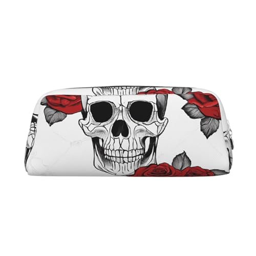 ASPOIJHN Vielseitiges Leder-Federmäppchen mit Blumenmuster und Totenkopf, stilvolle Aufbewahrungstasche für Schule, Büro, Schreibwaren, Kosmetiktasche, Münzen, silber, Einheitsgröße, Krawattenetui von ASPOIJHN