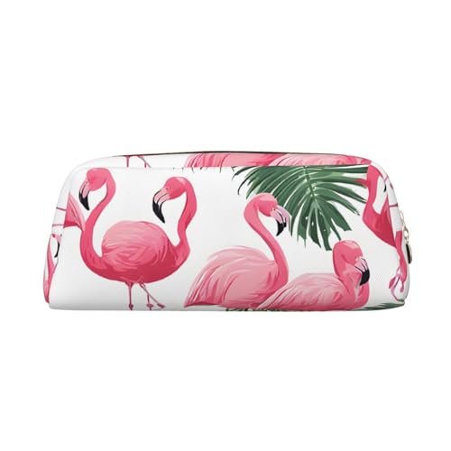 ASPOIJHN Vielseitiges Leder-Federmäppchen mit Flamingo-Blumen, stilvolle Aufbewahrungstasche für Schule, Büro, Schreibwaren, Kosmetiktasche, Münzen, Organizer, gold, Einheitsgröße, Krawattenetui von ASPOIJHN
