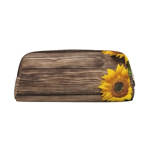 ASPOIJHN Vielseitiges Leder-Federmäppchen mit Pflanzenmotiv und Sonnenblumen-Motiv, stilvolle Aufbewahrungstasche für Schule, Büro, Schreibwaren, Kosmetiktasche, Münzen, Organizer, gold, von ASPOIJHN