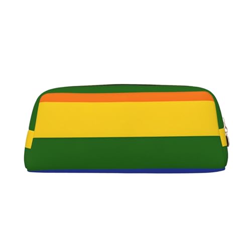 ASPOIJHN Vielseitiges Leder-Federmäppchen mit Regenbogen-Flagge, stilvolle Aufbewahrungstasche für Schule, Büro, Schreibwaren, Kosmetiktasche, Münzen, Organizer, gold, Einheitsgröße, Krawattenetui von ASPOIJHN