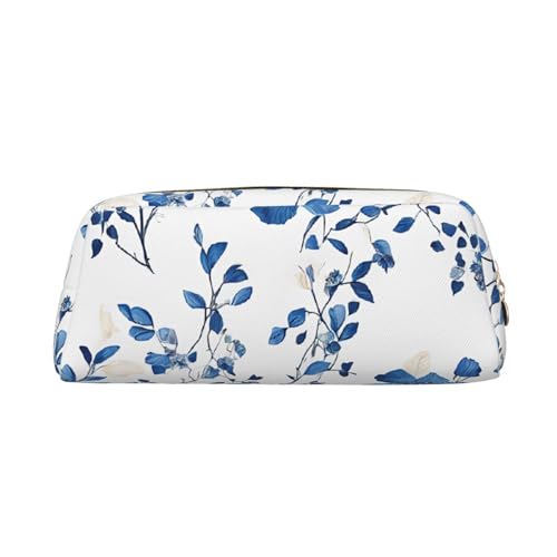 ASPOIJHN Vielseitiges Leder-Federmäppchen mit blauem Blumenmuster, stilvolle Aufbewahrungstasche für Schule, Büro, Schreibwaren, Kosmetiktasche, Münzen, gold, Einheitsgröße, Krawattenetui von ASPOIJHN