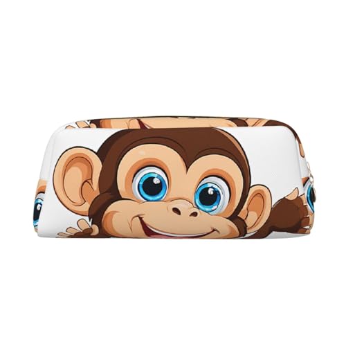 ASPOIJHN Vielseitiges Leder-Federmäppchen mit niedlichem Affen-Motiv, stilvolle Aufbewahrungstasche für Schule, Büro, Schreibwaren, Kosmetiktasche, Münzen, Organizer, gold, Einheitsgröße, von ASPOIJHN