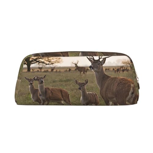 ASPOIJHN Vielseitiges Leder-Federmäppchen mit niedlichem Hirschmotiv, stilvolle Aufbewahrungstasche für Schule, Büro, Schreibwaren, Kosmetiktasche, Münzen, Organizer, gold, Einheitsgröße, von ASPOIJHN