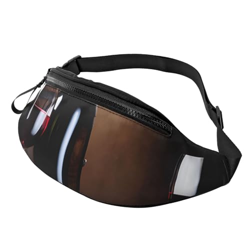 Gürteltasche mit verstellbarem Schultergurt, Bauchtasche für Damen und Herren, Reisen, Wandern, Laufen, Rotweinflasche Glas, Einheitsgröße von ASPOIJHN