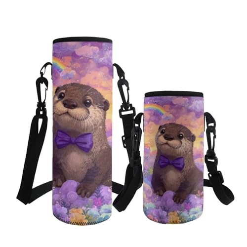ASQVTIFE 1000 ml Neopren-Wasserflaschen-Tasche mit verstellbarem Schultergurt, Otter Kinder-Wasserflaschen-Tragetasche mit Gurt, Tierdesigns für Camping, Wandern, Tumbler Carrier mit Gurt von ASQVTIFE