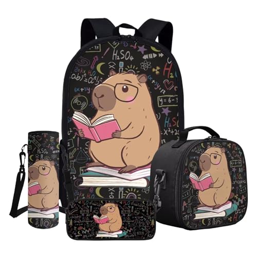 ASQVTIFE 43,2 cm Schulbüchertaschen-Set 4-teilig Rucksäcke isolierte Lunchbox Leichte Kinder Casual Rucksack, Capybara, Einheitsgröße von ASQVTIFE