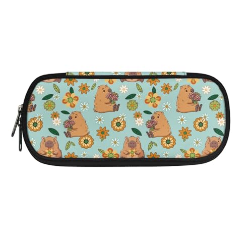 ASQVTIFE Federmäppchen für Kinder, Federmäppchen mit Fächern, Federmäppchen, Stift-Organizer-Tasche, Capybara-Blume, L8.8x W1.7x H4.1inches, Packtasche von ASQVTIFE
