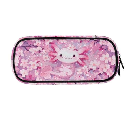 ASQVTIFE Federmäppchen für Schule, Mädchen, Jungen, großes Fassungsvermögen, Federmäppchen mit Fächern, Schreibtisch-Organizer, Axolotl Kirschblüte, L8.8x W1.7x H4.1inches, Axolotl Kirschblüte von ASQVTIFE
