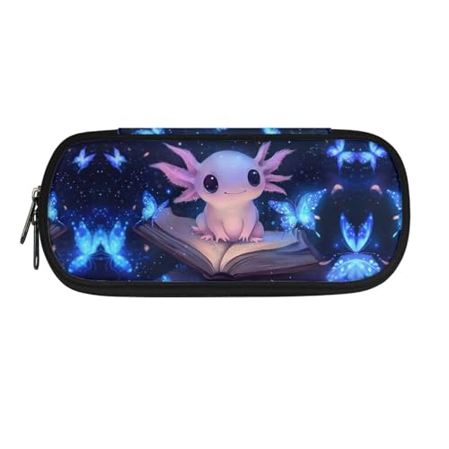 ASQVTIFE Federmäppchen für Schule, Mädchen, Jungen, großes Fassungsvermögen, Federmäppchen mit Fächern, Schreibtisch-Organizer, Blue Butterfly Axolotl, L8.8x W1.7x H4.1inches, Packtasche von ASQVTIFE