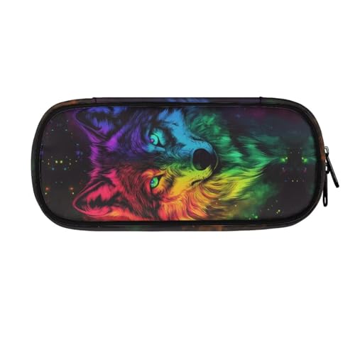 ASQVTIFE Federmäppchen für Schule, Mädchen, Jungen, großes Fassungsvermögen, Federmäppchen mit Fächern, Schreibtisch-Organizer, Bunter Sternennachtwolf, L8.8x W1.7x H4.1inches, Bunter Sternennachtwolf von ASQVTIFE