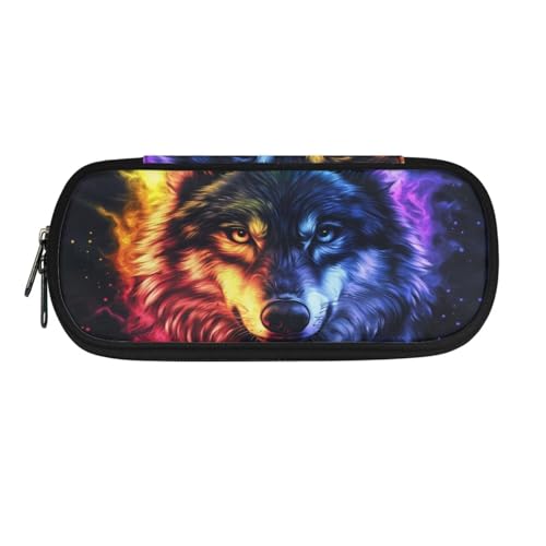 ASQVTIFE Federmäppchen für Schule, Mädchen, Jungen, großes Fassungsvermögen, Federmäppchen mit Fächern, Schreibtisch-Organizer, Bunter Wolf, L8.8x W1.7x H4.1inches, Kinderrucksack von ASQVTIFE