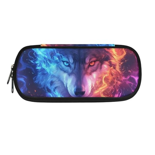 ASQVTIFE Federmäppchen für Schule, Mädchen, Jungen, großes Fassungsvermögen, Federmäppchen mit Fächern, Schreibtisch-Organizer, Ice Fire Wolf, L8.8x W1.7x H4.1inches, Kinderrucksack von ASQVTIFE