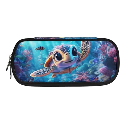ASQVTIFE Federmäppchen für Schule, Mädchen, Jungen, großes Fassungsvermögen, Federmäppchen mit Fächern, Schreibtisch-Organizer, Meeresschildkröte, L8.8x W1.7x H4.1inches, Kinderrucksack von ASQVTIFE