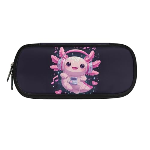 ASQVTIFE Federmäppchen für Schule, Mädchen, Jungen, großes Fassungsvermögen, Federmäppchen mit Fächern, Schreibtisch-Organizer, Music Axolotl, L8.8x W1.7x H4.1inches, Kinderrucksack von ASQVTIFE