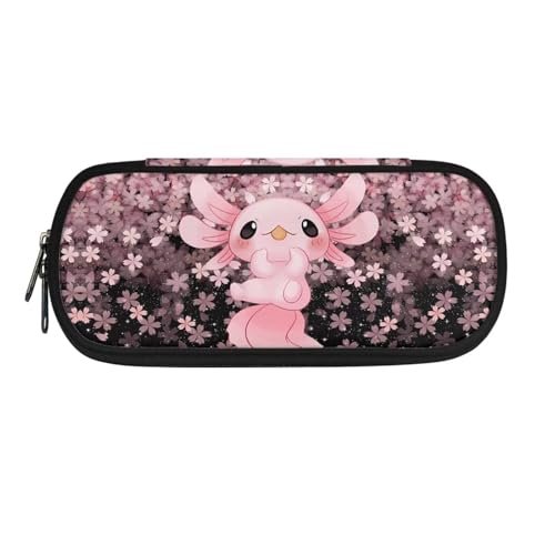 ASQVTIFE Federmäppchen für Schule, Mädchen, Jungen, großes Fassungsvermögen, Federmäppchen mit Fächern, Schreibtisch-Organizer, Rosa Axolotl Kirschblüte, L8.8x W1.7x H4.1inches, Kinderrucksack von ASQVTIFE