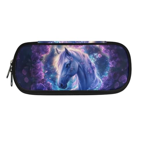 ASQVTIFE Federmäppchen für Schule, Mädchen, Jungen, großes Fassungsvermögen, Federmäppchen mit Fächern, Schreibtisch-Organizer, Rosenpferd, L8.8x W1.7x H4.1inches, Kinderrucksack von ASQVTIFE