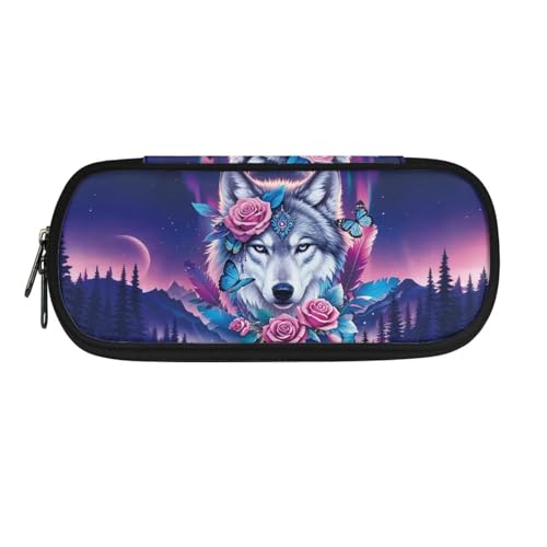 ASQVTIFE Federmäppchen für Schule, Mädchen, Jungen, großes Fassungsvermögen, Federmäppchen mit Fächern, Schreibtisch-Organizer, Rosenwolf, L8.8x W1.7x H4.1inches, Kinderrucksack von ASQVTIFE