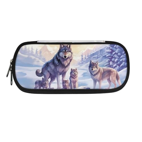ASQVTIFE Federmäppchen für Schule, Mädchen, Jungen, großes Fassungsvermögen, Federmäppchen mit Fächern, Schreibtisch-Organizer, Schneewolf, L8.8x W1.7x H4.1inches, Kinderrucksack von ASQVTIFE