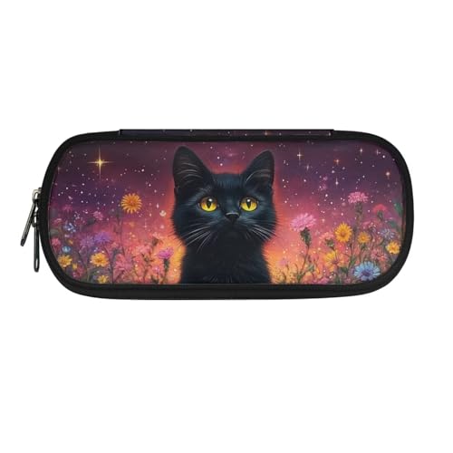 ASQVTIFE Federmäppchen für Schule, Mädchen, Jungen, großes Fassungsvermögen, Federmäppchen mit Fächern, Schreibtisch-Organizer, schwarze katze, L8.8x W1.7x H4.1inches, Kinderrucksack von ASQVTIFE