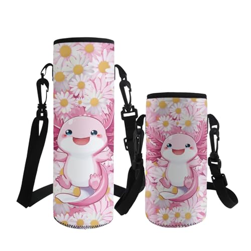 ASQVTIFE Kawaii Axolotl Wasserflaschen-Schultergurte zum Tragen, rosa Axolotl Kinder-Wasserflaschenträger mit Gurt, Tierdesigns für Camping, Reisen, Grundschule, Mittelschule von ASQVTIFE