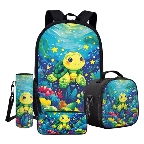 ASQVTIFE Kinder-Rucksack-Set, Schultasche und Lunchtasche mit Federmäppchen, Wasserflaschenhülle, Niedliche Meeresschildkröten, Einheitsgröße ASQVTIFE Kinder-Rucksack-Set, Schultasche und Lunchtasche mit Federmäppchen, Wasserflaschenhülle, Niedliche Meeresschildkröten, Einheitsgröße von ASQVTIFE