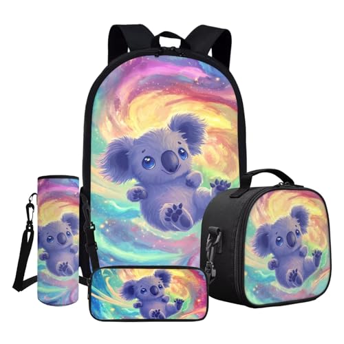 ASQVTIFE Schultaschen-Sets für Kinder mit Lunchbox und Wasserflasche, Reiserucksack für kleine Jungen und Mädchen, Galaxy Koala, Einheitsgröße von ASQVTIFE