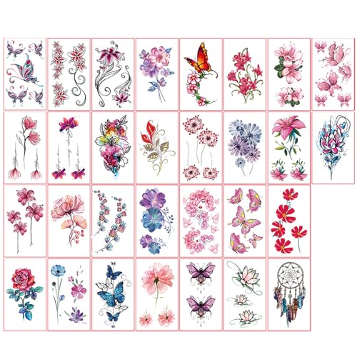 30 Stück temporäre 3D-Aquarell-Tattoo-Aufkleber, bunte Blumen und Schmetterlinge, realistische, langlebige Tattoo-Aufkleber, wasserfeste Tattoos, geeignet für Körperkunst für Frauen und Erwachsene 30 Stück temporäre 3D-Aquarell-Tattoo-Aufkleber, bunte Blumen und Schmetterlinge, realistische, langlebige Tattoo-Aufkleber, wasserfeste Tattoos, geeignet für Körperkunst für Frauen und Erwachsene von ASQzhuLIWing