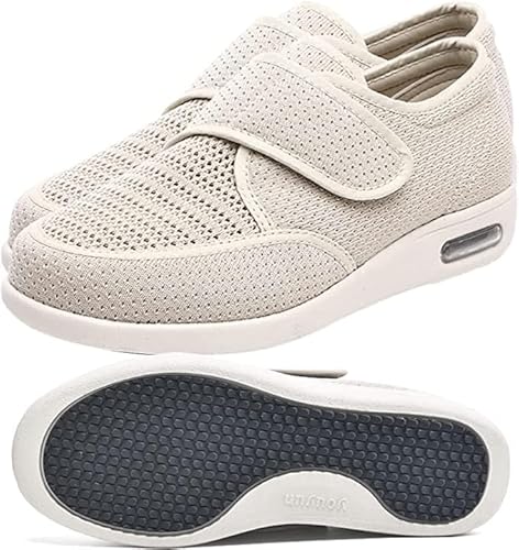 ASRJ Weite Damenschuhe leichte Wandersneaker leichte atmungsaktive Wandersneaker mit verstellbarem Verschluss rutschfeste Luftpolstersohle für Diabetiker ältere Menschen geschwollene Füße von ASRJ