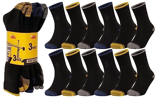 ASRL 12 Pairs Men's Work Socks (39-45) Durable Socks Reinforced Heel and Toe Breathable Comfortable Antibacterial Treated Work Socks Black, Navy, Anthracite, Yellow, Black, Navy, Charcoal, Yellow von ASRL