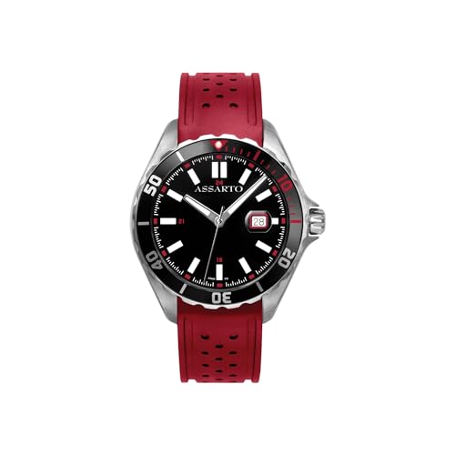 ASSARTO® - Herren Uhr (Rot Schwarz) mit Schweizer Quarzwerk, 316L Edelstahl Gehäuse & Silikon-Armband - Männer Herrenuhr & Armbanduhr Datumsanzeige (Seapearl Collection) analog wasserdicht von ASSARTO