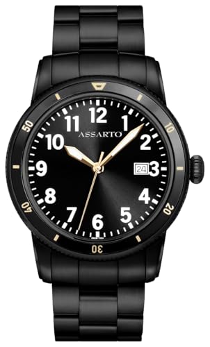 ASSARTO® - Herren Uhr Schwarz/Schwarz/Gold mit Schweizer Uhrwerk & 316L Edelstahl Gehäuse - Klassische Männer Herrenuhr mit Datumsanzeige & Saphirglas (Oceantime Collection) analog hochwertig von ASSARTO
