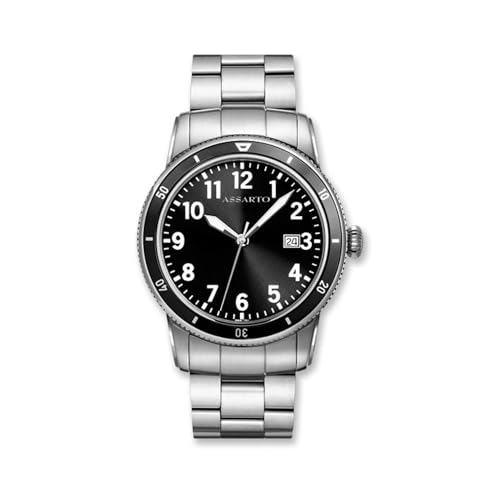 ASSARTO® - Herren Uhr Silber Schwarz Schweizer Quarzwerk 316L Edelstahl Gehäuse & Armband - Klassische Männer Herrenuhr & Armbanduhr Datumsanzeige (Oceantime Serie) analog wasserdicht von ASSARTO