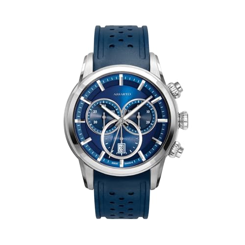 ASSARTO Watches – Herren Uhr Quarzwerk, Timekeeper Collection, Gehäuse und Armband aus Edelstahl/Leder, Saphirglas, Wasserdicht: 10 ATM (Silikon Blau/Blau-Silber) von ASSARTO