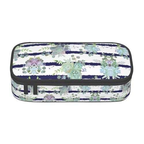 ASSORT Großes Federmäppchen mit gestreiftem Sukkulenten-Druck, Schreibwaren-Organizer-Tasche mit Reißverschluss, für Büro und Uni ASSORT Großes Federmäppchen mit gestreiftem Sukkulenten-Druck, Schreibwaren-Organizer-Tasche mit Reißverschluss, für Büro und Uni von ASSORT