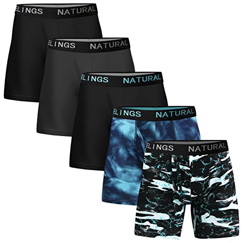 ASTEORRA Boxershorts Herren Sport Unterhosen Männer Sportunterwäsche Herren Boxershorts Schnelltrocknende Atmungsaktiv 5er Pack Schwarz/Grau/Aufdruck XL von ASTEORRA