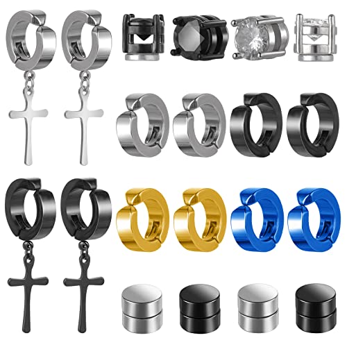 10 Paare Magnetische Ohrringe Magnet Ohrstecker für Herren Damen, Edelstahl Kreuz Baumelnde Ohrringe Nicht Piercing Cubic Zirkonia Hypoallergen Ohrstecker Clips Tunnel Ohrclips von ASTER