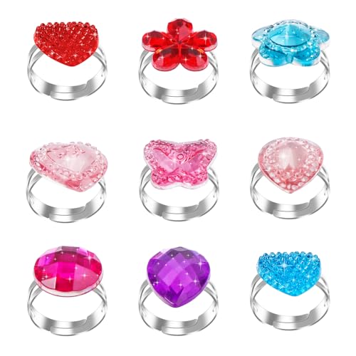 ASTER 9 Stück Kinderringe Mädchen Kinder Ringe für Mädchen Verstellbare Prinzessin Verkleiden Ring Set Kinder Dress Up Ring Set von ASTER