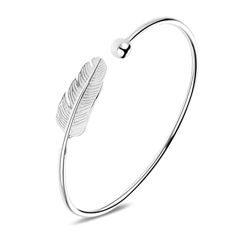 ASTER Feder Armreif Schmuck Silber Armband für Damen Mädchen, Verstellbare Offene Feder Manschette Armreif, Modeschmuck für Frauen für Geburtstag Jahrestag von ASTER