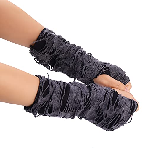 ASTER Handschuhe Damen Halloween Punk Strickhandschuhe Armstulpen Gothic Fingerlose Handschuhe Armwärmer Cosplay Rip Handschuhe Halloween Kostüm Party von ASTER
