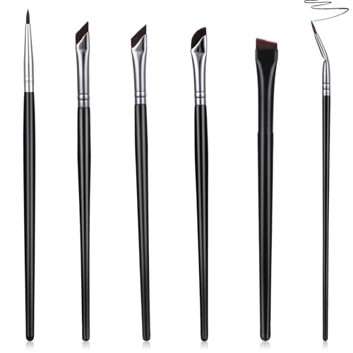 Aster 6 Stück Eyeliner Pinsel Set, Fein Abgewinkelter Eyeliner Pinsel, Lidschatten Pinsel, Augenbrauen Dünn, Präzisions Make up Pinsel Set, Gebogene Stiftspitze Ultrafein für Kosmeti Anfänger von ASTER