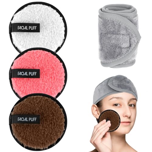 Aster Weiche Make-up-Entferner-Pads mit Spa-Gesichtshandtuch-Stirnbändern, wiederverwendbare Gesichtsreinigungspads, Mikrofaser-Baumwoll-Make-up-Pads/Wischtücher, Gesichtsreinigungstücher für alle von ASTER