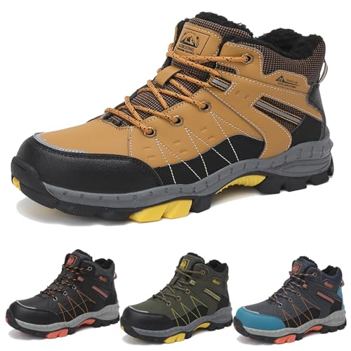 ASTERO Winterschuhe Jungen 31-38 Winterstiefel Kinder mit Steigeisen Unisex Wanderschuhe Gefütterte rutschfest Schneestiefel Braun 32 von ASTERO ASTERO