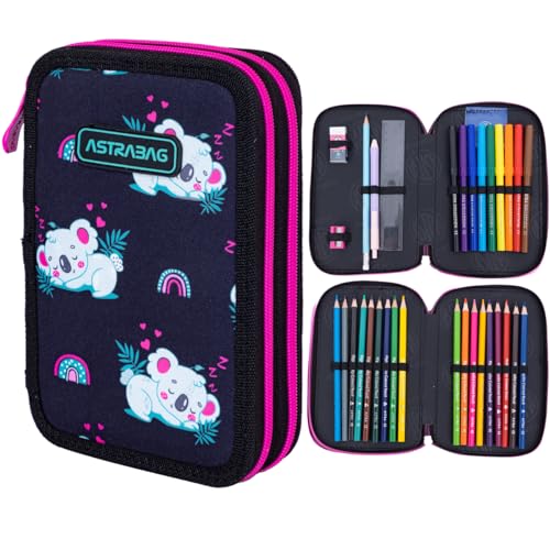 ASTRA 2-fache Federtasche Federmappe Federmäppchen gefüllte mit Schulbedarf Schüleretui Mädchen Sleepy Koala von Astra