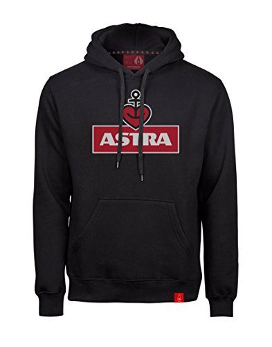 ASTRA Hoodie Herzanker Unisex, Sweater in Schwarz, sportlicher Kapuzen-Pullover mit Logo-Print auf Brust & Kapuze, Pulli für Männer & Frauen in L von ASTRA
