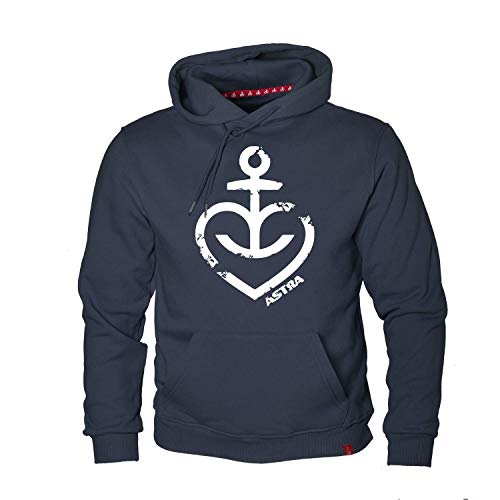 ASTRA Hoodie Herzanker Unisex, bequemer Pullover mit Kapuze, Cooler Kapuzen-Pulli mit Aufdruck, für Damen & Herren, Navy- Sweater aus St.Pauli (S) von ASTRA